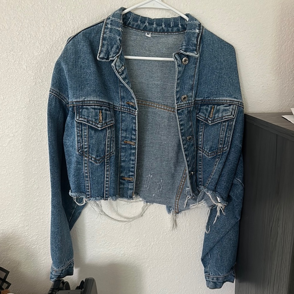 Distressed Cropped Denim Jacket